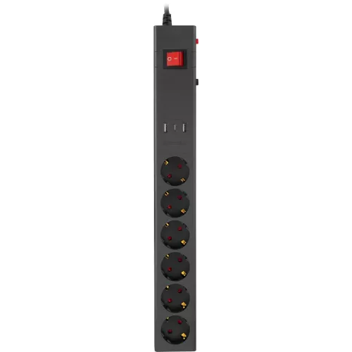 Сетевой фильтр Buro 600SE-1.8-USB-B 1.8м (6 розеток) черный (коробка)