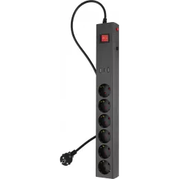 Сетевой фильтр Buro 600SE-1.8-USB-B 1.8м (6 розеток) черный (коробка)