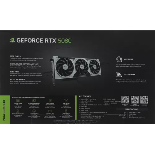 Видеокарта MSI PCI-E 5.0 RTX 5080 16G VENTUS 3X OC PLUS NVIDIA GeForce RTX 5080 16Gb 256bit GDDR7 2640/30000 HDMIx1 DPx3 HDCP Ret