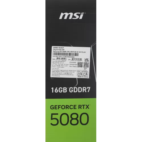 Видеокарта MSI PCI-E 5.0 RTX 5080 16G VENTUS 3X OC PLUS NVIDIA GeForce RTX 5080 16Gb 256bit GDDR7 2640/30000 HDMIx1 DPx3 HDCP Ret
