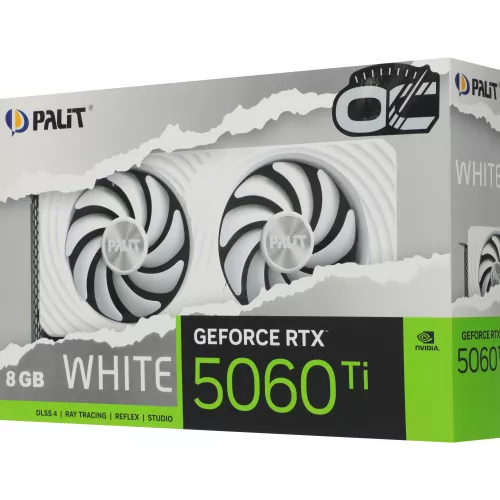 Видеокарта Palit PCI-E 5.0 PA-RTX5060Ti WHITE OC NVIDIA GeForce RTX 5060TI 8Gb 128bit GDDR7 2407/28000 HDMIx1 DPx3 HDCP Ret