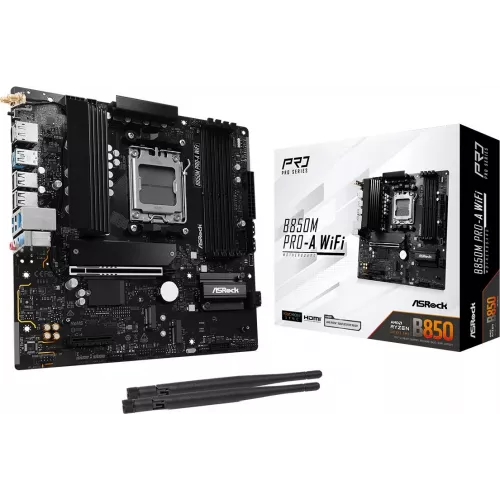 Материнская плата Asrock B850M PRO-A WIFI Socket AM5 AMD B850 4xDDR5 mATX AC`97 8ch(7.1) 2.5Gg RAID+HDMI+DP