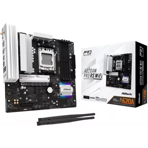 Материнская плата Asrock A620AM Pro RS WiFi Socket AM5 AMD A620A 4xDDR5 mATX AC`97 8ch(7.1) 2.5Gg RAID+HDMI+DP