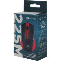 Мышь Оклик 225M черный/красный оптическая 1200dpi USB для ноутбука 3but (288237)