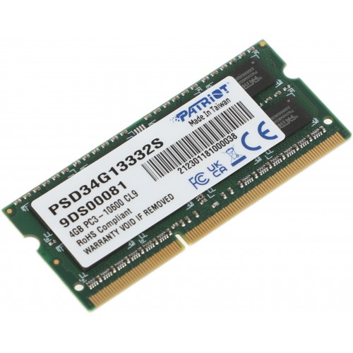 Память DDR3 4Gb 1333MHz Patriot PSD34G13332S RTL PC3-10600 CL9 SO-DIMM 204-pin 1.5В dual rank Ret