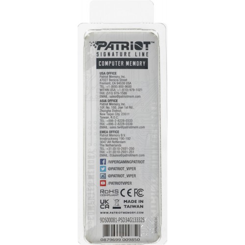 Память DDR3 4Gb 1333MHz Patriot PSD34G13332S RTL PC3-10600 CL9 SO-DIMM 204-pin 1.5В dual rank Ret