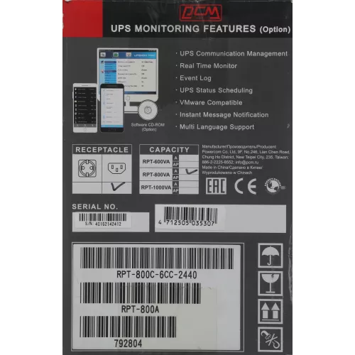 Источник бесперебойного питания Powercom Raptor RPT-800A 480Вт 800ВА черный