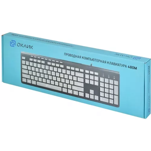 Клавиатура Оклик 480M черный/серый USB slim Multimedia (1067199) кабель 1.5м