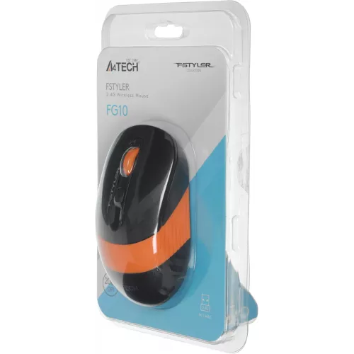 Мышь A4Tech Fstyler FG10 черный/оранжевый оптическая 2000dpi беспров. USB 4but (FG10 ORANGE)