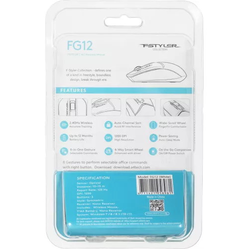 Мышь A4Tech Fstyler FG12 белый оптическая 1200dpi беспров. USB 3but (FG12 WHITE)