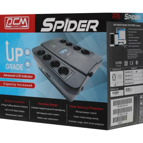 Источник бесперебойного питания Powercom Spider SPD-550U LCD USB 330Вт 550ВА черный