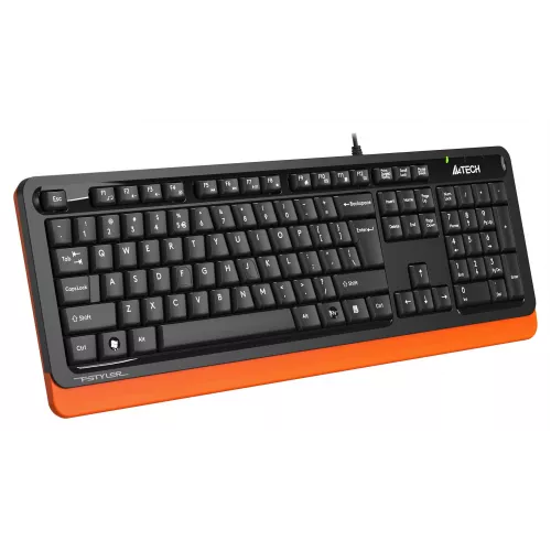 Клавиатура A4Tech FKS10 черный/оранжевый USB (подставка для запястий) (FKS10 ORANGE) кабель 1.5м