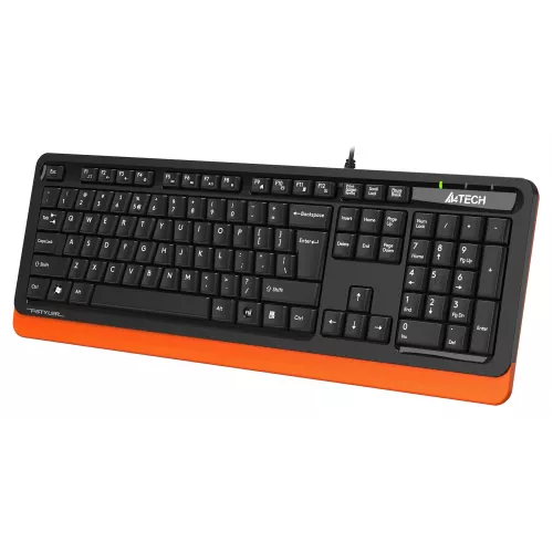 Клавиатура A4Tech FKS10 черный/оранжевый USB (подставка для запястий) (FKS10 ORANGE) кабель 1.5м