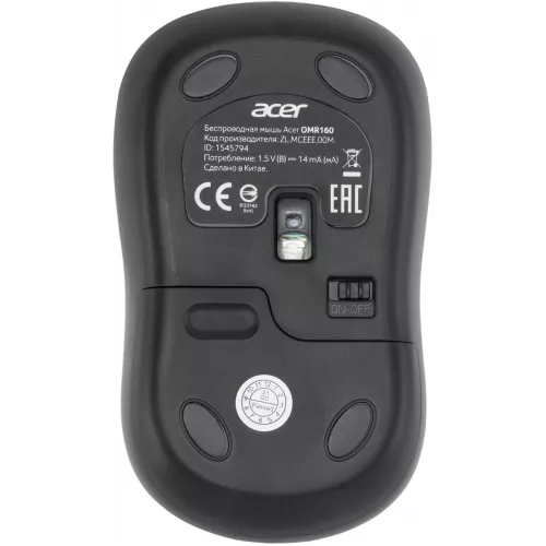 Мышь Acer OMR160 черный оптическая 1200dpi беспров. USB 3but (ZL.MCEEE.00M)