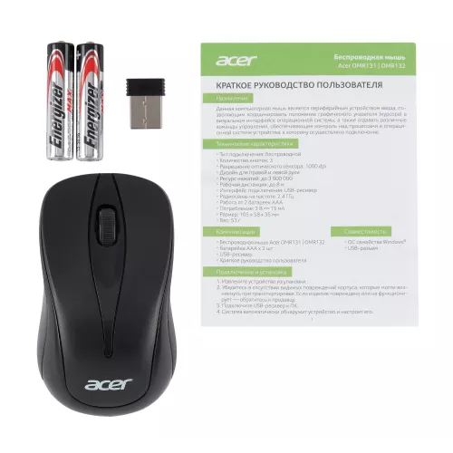 Мышь Acer OMR131 черный оптическая 1000dpi беспров. USB для ноутбука 3but (ZL.MCEEE.01E)