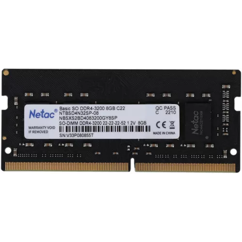 Память DDR4 8Gb 3200MHz Netac NTBSD4N32SP-08 Basic RTL PC4-25600 CL22 SO-DIMM 260-pin 1.2В single rank Ret
