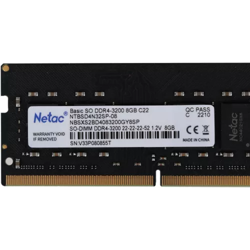 Память DDR4 8Gb 3200MHz Netac NTBSD4N32SP-08 Basic RTL PC4-25600 CL22 SO-DIMM 260-pin 1.2В single rank Ret