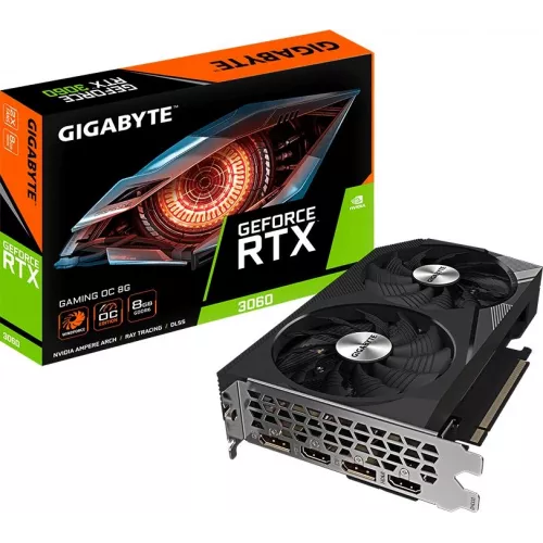 Видеокарта Gigabyte PCI-E 4.0 GV-N3060GAMING OC-8GD 2.0 NVIDIA GeForce RTX 3060 8Gb 128bit GDDR6 1807/15000 HDMIx2 DPx2 HDCP Ret