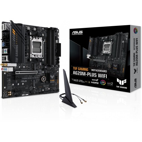 Материнская плата Asus TUF GAMING A620M-PLUS WIFI Socket AM5 AMD A620 4xDDR5 mATX AC`97 8ch(7.1) 2.5Gg RAID+HDMI+DP