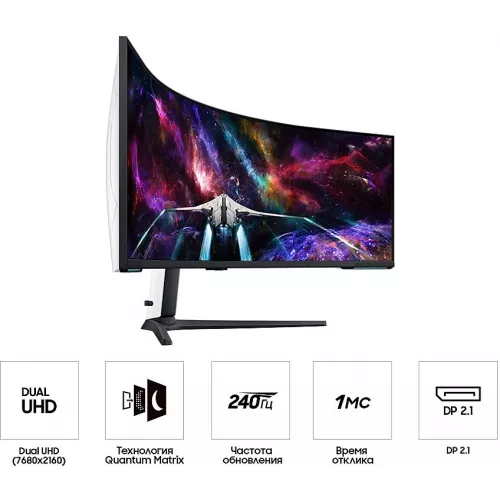 Монитор Samsung 57" Odyssey Neo G9 S57CG952NI черный VA LED 32:9 HDMI полуматовая HAS Piv 2500:1 420cd 178гр/178гр 7680x2160 240Hz FreeSync Premium Pro DP Dual UHD USB 19кг