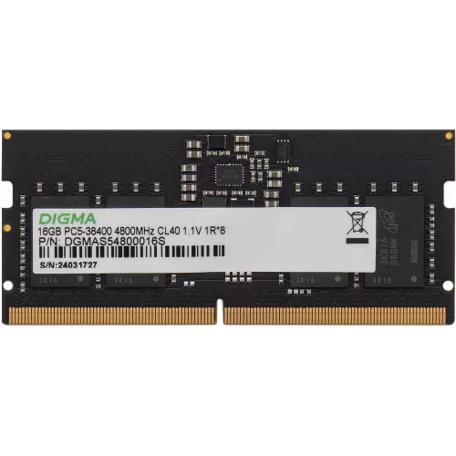 Память DDR5 16GB 4800MHz Digma DGMAS54800016S RTL PC5-38400 CL40 SO-DIMM 262-pin 1.1В single rank Ret
