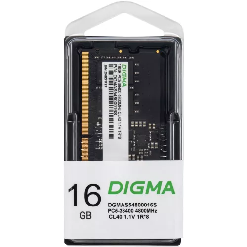 Память DDR5 16GB 4800MHz Digma DGMAS54800016S RTL PC5-38400 CL40 SO-DIMM 262-pin 1.1В single rank Ret