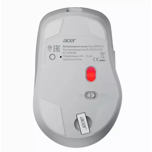 Мышь Acer OMR310 светло-серый оптическая 1600dpi беспров. BT/Radio USB 7but (ZL.MCECC.033)