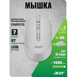 Мышь Acer OMR310 светло-серый оптическая 1600dpi беспров. BT/Radio USB 7but (ZL.MCECC.033)