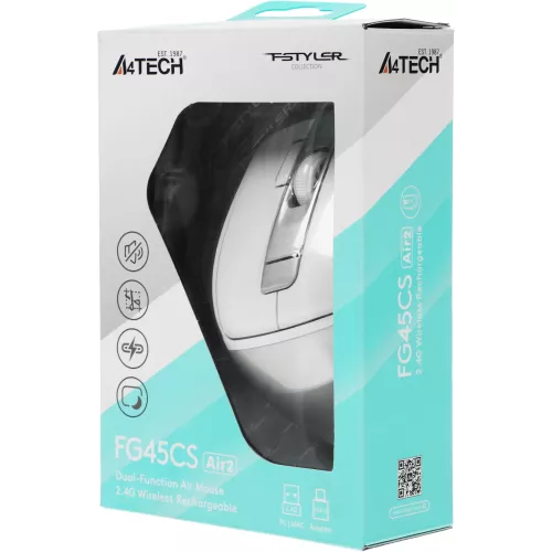 Мышь A4Tech Fstyler FG45CS Air2 белый/серебристый оптическая 2000dpi silent беспров. USB для ноутбука 7but (FG45CS AIR2 USB (SILVER WHITE))