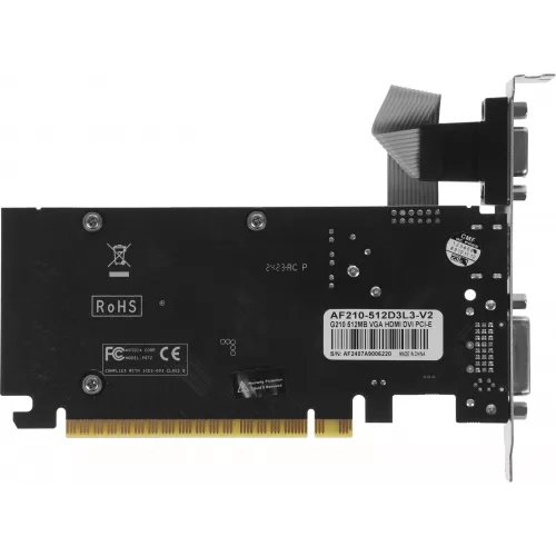 Видеокарта Afox PCI-E 2.0 AF210-512D3L3-V2 NVIDIA G210 512Mb 64bit DDR3 550/1600 DVIx1 HDMIx1 CRTx1 HDCP Ret low profile