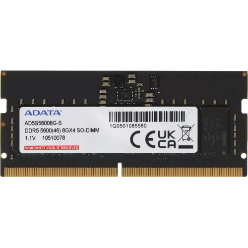 Память DDR5 8GB 5600MHz A-Data AD5S56008G-S RTL PC5-44800 CL46 SO-DIMM 262-pin 1.1В single rank Ret