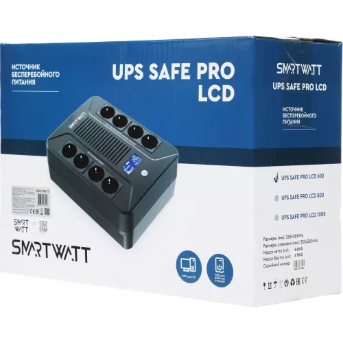 Источник бесперебойного питания Smartwatt Safe Pro LCD 360Вт 600ВА черный