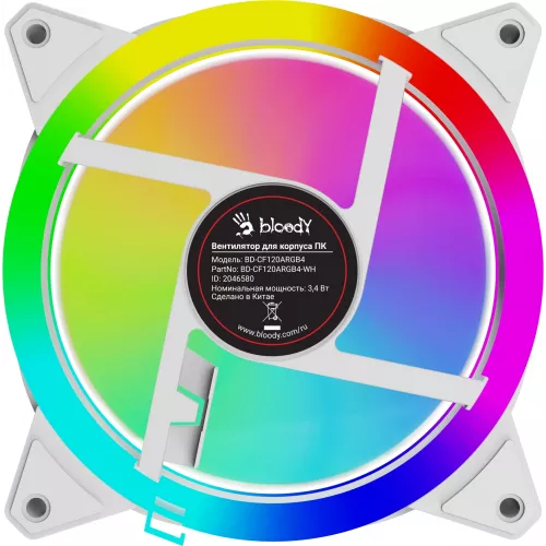 Вентилятор для корпуса Bloody BD-CF120ARGB4 ARGB 120х120x25 белый 4-pin 26дБ (BD-CF120ARGB4-WH) Ret
