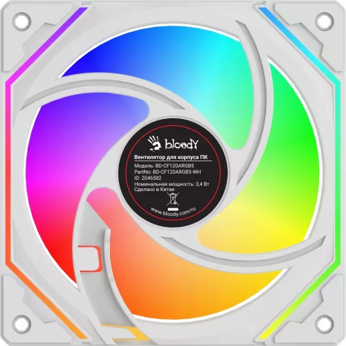 Вентилятор для корпуса Bloody BD-CF120ARGB5 LCD ARGB 120х120x25 белый 4-pin 26дБ (BD-CF120ARGB5-WH) Ret