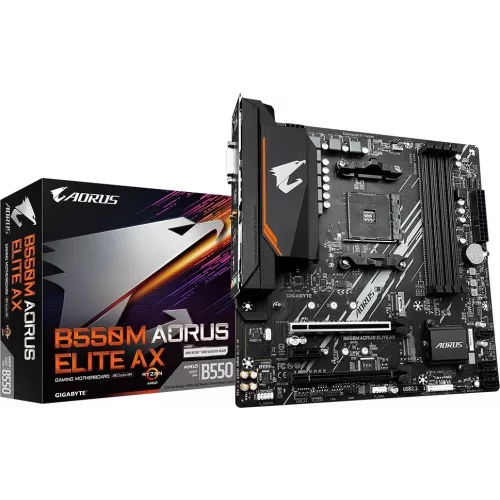 Материнская плата Gigabyte B550M AORUS ELITE AX Soc-AM4 AMD B550 4xDDR4 mATX AC`97 8ch(7.1) GbLAN RAID+DVI+HDMI