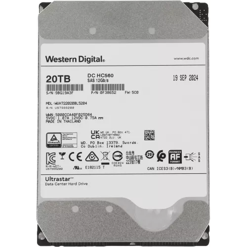 Жесткий диск WD SAS 3.0 20TB 0F38652 WUH722020BL5204 Server Ultrastar DC HC560 512E (7200rpm) 512Mb 3.5"