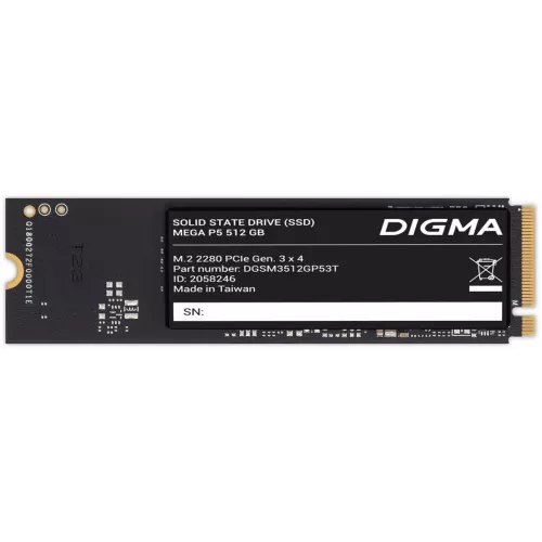 Накопитель SSD Digma PCIe 3.0 x4 512GB DGSM3512GP53T Mega P5 M.2 2280