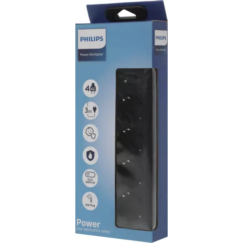 Сетевой фильтр Philips CHP2145BB/51 3м (4 розетки) черный (коробка)