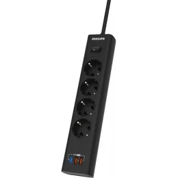 Сетевой фильтр Philips CHP8246BA/51 2м (4 розетки) черный (коробка)