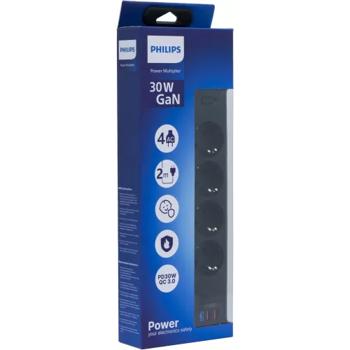 Сетевой фильтр Philips CHP8246BA/51 2м (4 розетки) черный (коробка)