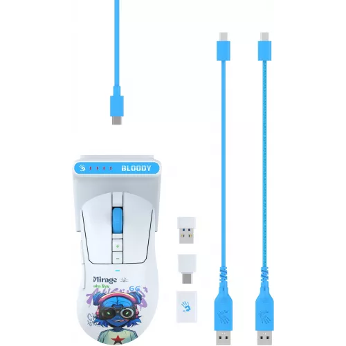 Мышь A4Tech Bloody R73 Ultra Duo белый/рисунок оптическая 20000dpi беспров. USB/USB-C 7but (R73 ULTRA DUO NYX MIRAGE)