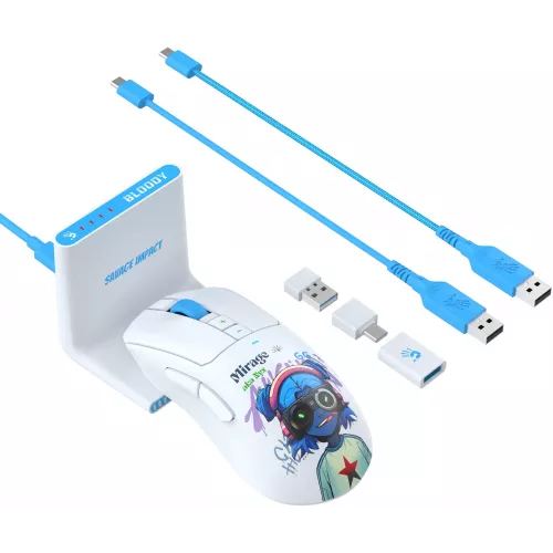 Мышь A4Tech Bloody R73 Ultra Duo белый/рисунок оптическая 20000dpi беспров. USB/USB-C 7but (R73 ULTRA DUO NYX MIRAGE)