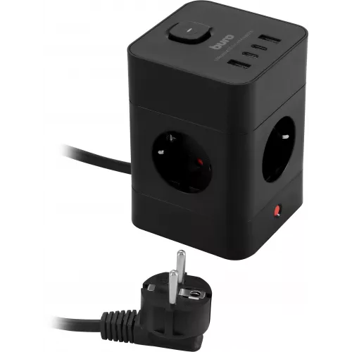 Сетевой удлинитель Buro BU-PTE4.1UC-B 1.5м (4 розетки) черный (коробка)