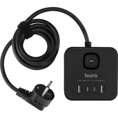 Сетевой удлинитель Buro BU-PTE4.1UC-B 1.5м (4 розетки) черный (коробка)