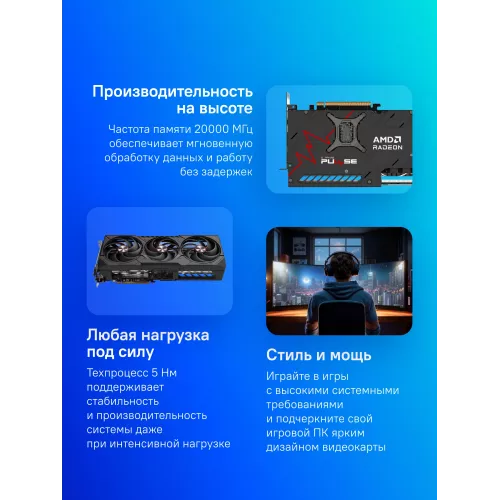 Видеокарта Sapphire PCI-E 5.0 11348-03-20G PULSE AMD RADEON RX 9070 XT GAMING 16GB AMD Radeon RX 9070XT 16Gb 256bit GDDR6 2400/20000 HDMIx2 DPx2 HDCP Ret