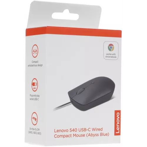 Мышь Lenovo 540 синий оптическая 2400dpi USB 3but (GY51D20878)