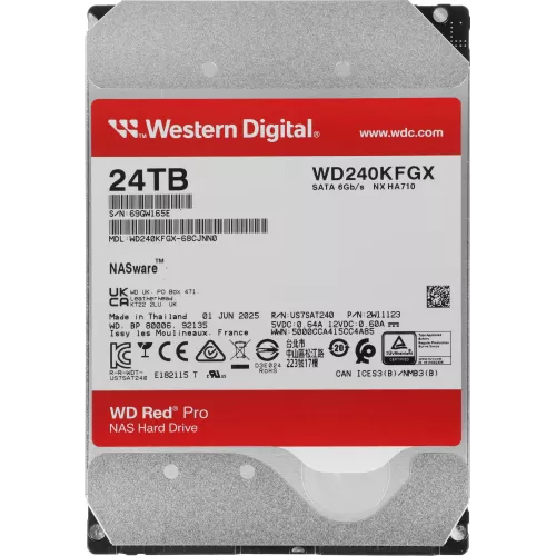 Жесткий диск WD SATA-III 24TB WD240KFGX NAS Red Pro (7200rpm) 512Mb 3.5"