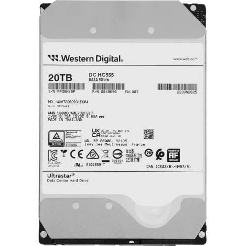 Жесткий диск WD SATA-III 20TB 0B48696 WUH722020CLE604 Ultrastar DC HC555 512E (7200rpm) 512Mb 3.5"