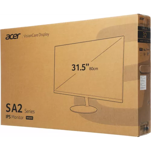 Монитор Acer 31.5" SA322QUEbmipx черный IPS LED 1ms 16:9 HDMI M/M 300cd 178гр/178гр 2560x1440 100Hz FreeSync DP WQ