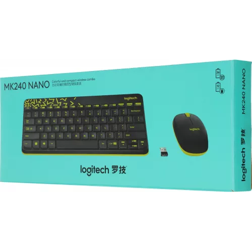 Клавиатура + мышь Logitech MK240 клав:черный/желтый мышь:черный/желтый USB беспроводная slim Multimedia (920-008198)